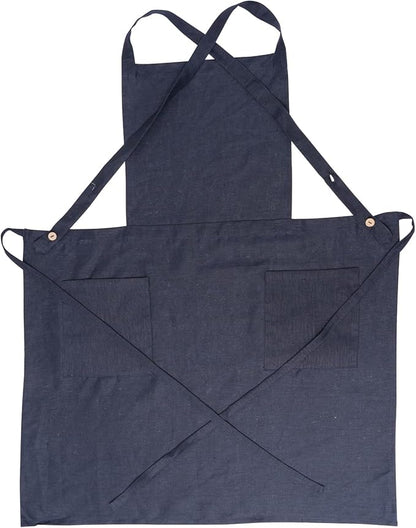 Pure Linen Cross Back Apron Dress, Adjustable Waist & 2 Pockets. Unisex Kitchen & Server Apron, 26.5"x33.5".