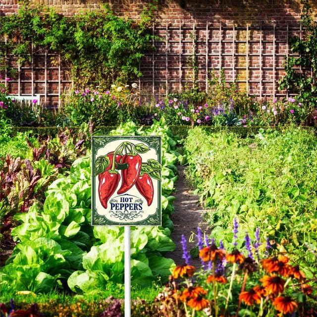 Bidesign (6X4.6) IN Lettuce Aluminum Vegetable Garden Sign With Stake Plant Marker Vegetable Garden Stake With Vegetable Name For Nursery Vegetable Garden Fence Decoration Outdoor