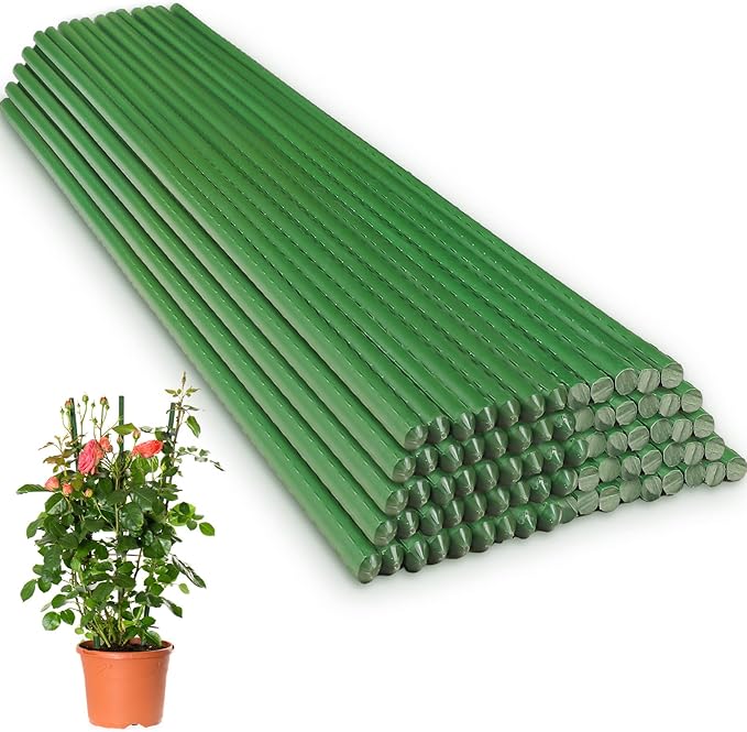 Tatuo 60 Pcs 4ft/48inch Garden Stakes Plants Tomato Stakes Metal Plant Sticks Support Plastic Coated Sturdy for Potted Plant Stakes, Tomato Stakes, Beans, Trees, Outdoor Indoor