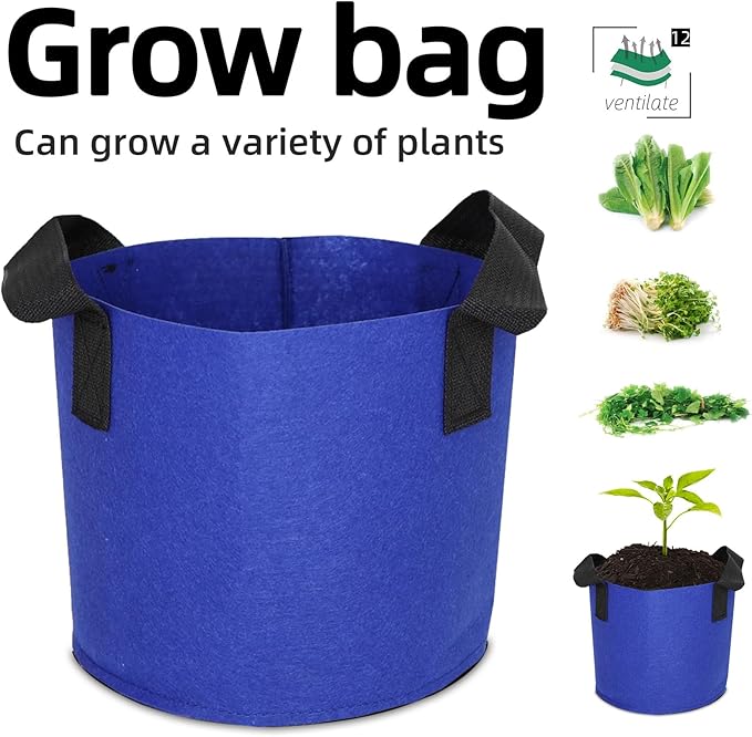 Grow Bags,Growing Pot Bags Garden Grow Bag Indoor Outdoor Fabric Aeration Plant Pot Container Flower Vegetable Pouch (Dark Blue,12Gallon)