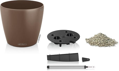 Lechuza Classico Color 21 Nutmeg, Self-Watering Small Round Planter, D8.3 H7.9 in
