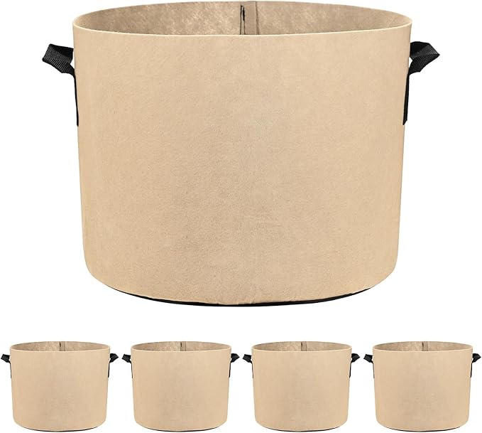 5-Pack Plant Grow Bags 7 Gallon Grow Bags 300G Thickened Fabric Pots with Durable Handles Plant Garden Grow Pots for Fruits/Vegetables/Flowers/Plants [Khaki]