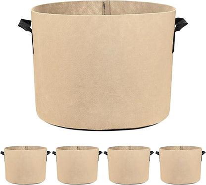 5-Pack Plant Grow Bags 7 Gallon Grow Bags 300G Thickened Fabric Pots with Durable Handles Plant Garden Grow Pots for Fruits/Vegetables/Flowers/Plants [Khaki]