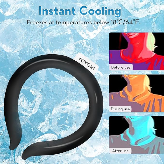 2PCS Neck Cooling Tube with Cold Insulated Bag,Reusable Ice Neck Ring Wearable Body Cooling Products for Summer Heat (Black*2)