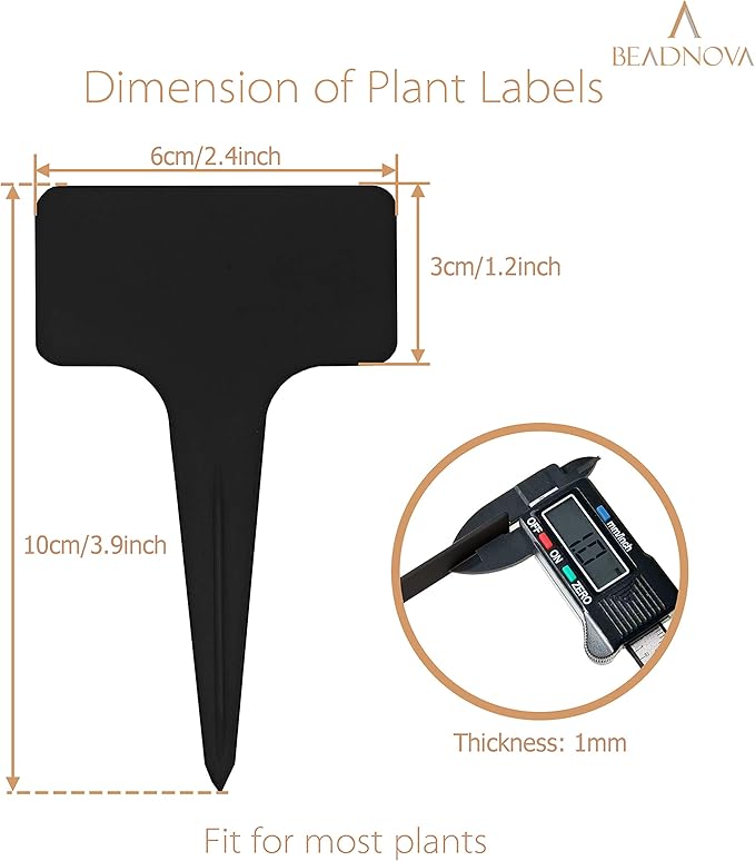 BEADNOVA Plant Labels 70pcs Plant Tags T Type Markers Plastic Garden Signs Identification Stakes Garden Markers for Outdoor (Black)