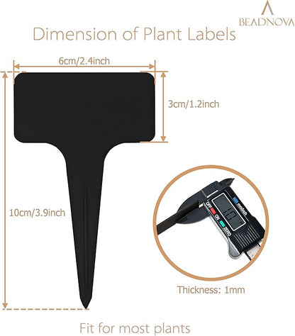 BEADNOVA Plant Labels 70pcs Plant Tags T Type Markers Plastic Garden Signs Identification Stakes Garden Markers for Outdoor (Black)