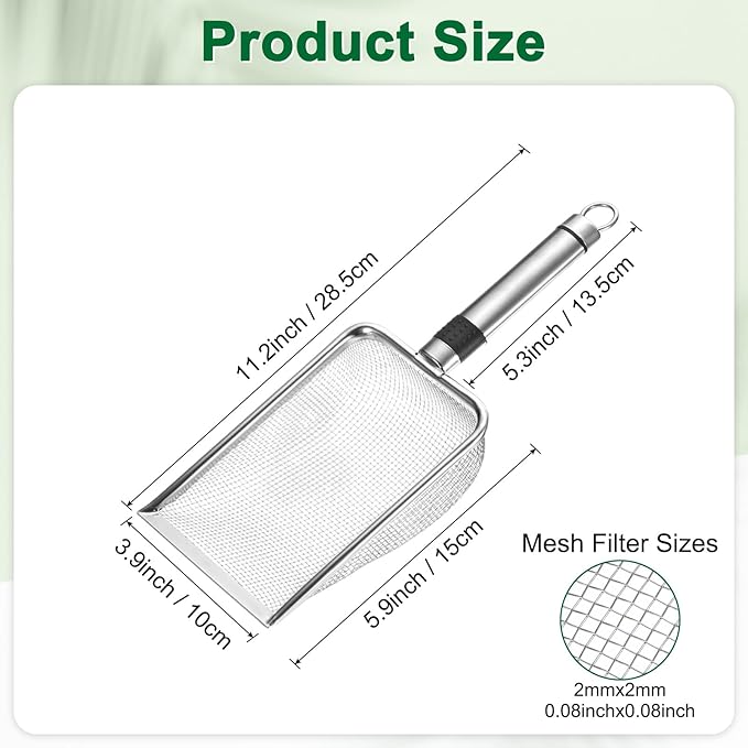 1-Pack Gardening Soil Sifter, 2.5 mm Mesh Stainless Steel Sand Soil Compost Sieve with Stainless Steel Handle for Sand/Dirt/Rock Compost [Silver Tone]