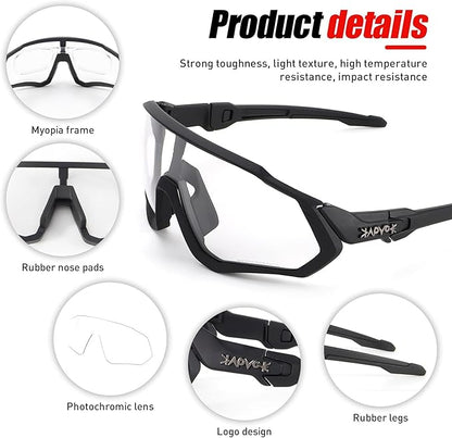 KAPVOE Photochromic Cycling Glasses Men Women Mountain Bike Sunglasses Clear MTB Bicycle Riding - K9408