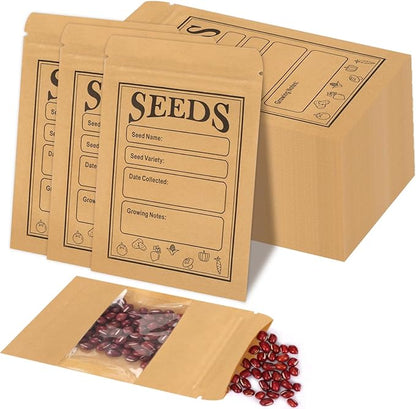 100pcs Seed Saving Envelopes with Clear Window, 4.7x3.1 Inch Reusable Seed Kraft Storage Organizer Packets Envelopes for Flower Vegetable Plants Garden Seeds Saving & Collecting