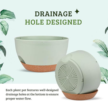 Plant Pots 12inch Self Watering Pots, Set of 2 Plastic Planters with Drainage Holes and Saucers, Flower Pots for Indoor Outdoor Plants (Green)