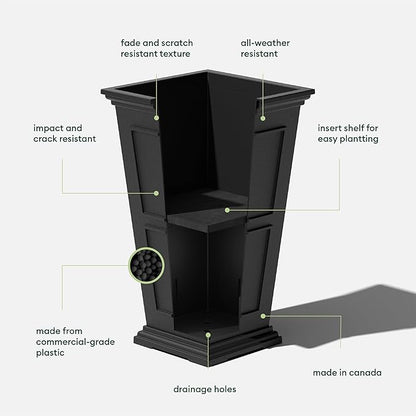 Veradek Brixton Series Tall Planter - Large Outdoor Planter for Front Porch/Patio | Crack-Resistant Plastic for All-Weather Use | Classic Estate Design for Tall Plants, Flowers, Trees