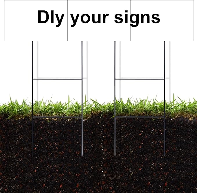 25 Pack H Frame Yard Stakes Metal, 16.5x7 Inch H Stakes for Signs, Holder, Lawn Wire for Ground, Corrugated Plastic, Blank Posts, Estate Garage Sale