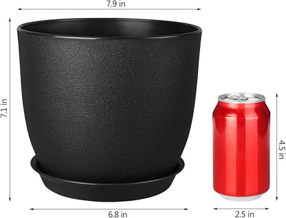 Plant Pots 8 Inch Set of 2, Flower Pots with Multi Mesh Drainage Holes, Planters for Indoor Outdoor Garden Plants and Flowers (Black)