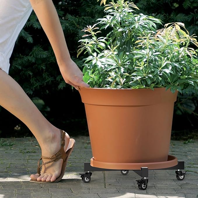 Plant Caddy With Wheels, Adjustable 14in to 21inch Heavy Duty Rolling Plant Dolly, Metal Plant Stand With 4 Lockable Caster Wheels, For Indoor Outdoor Pots Planter, Holds Up to 500 Lbs, Moving Dolly