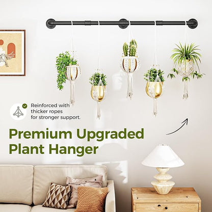 Bamworld Window Plant Hanger Indoor 63in Hanging Planters for Indoor Plants Hanging Plants Holder Hanging Rod Window Plant Shelves Wall Planters Pot/Chain/Plant Not Included(Black)