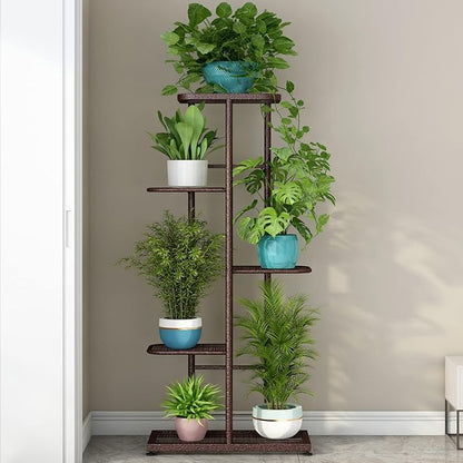 LINZINAR Plant Stand Metal 5 Tier 6 Potted Multiple Flower Pot Holder Shelf Indoor Outdoor Planter Display Shelving Unit for Patio Garden Corner Balcony Living Room (5 Tier 6 Potted, Bronze)