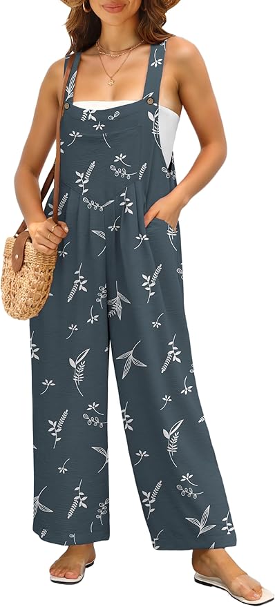 IWOLLENCE Women's Summer Jumpsuits Boho Wide Leg Overalls Casual Loose Rompers with Pockets 2025