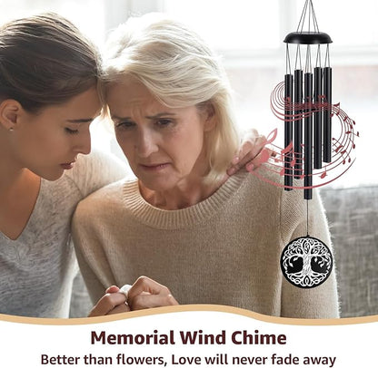 Sympathy Wind Chimes for Loss of Loved One, Memorial Windchimes for Lost Father Mother, Remembrance Bereavement Gift with Card, in Memory of Dad Mom Metal Funeral Decor for Garden Outdoor (39“ Black)
