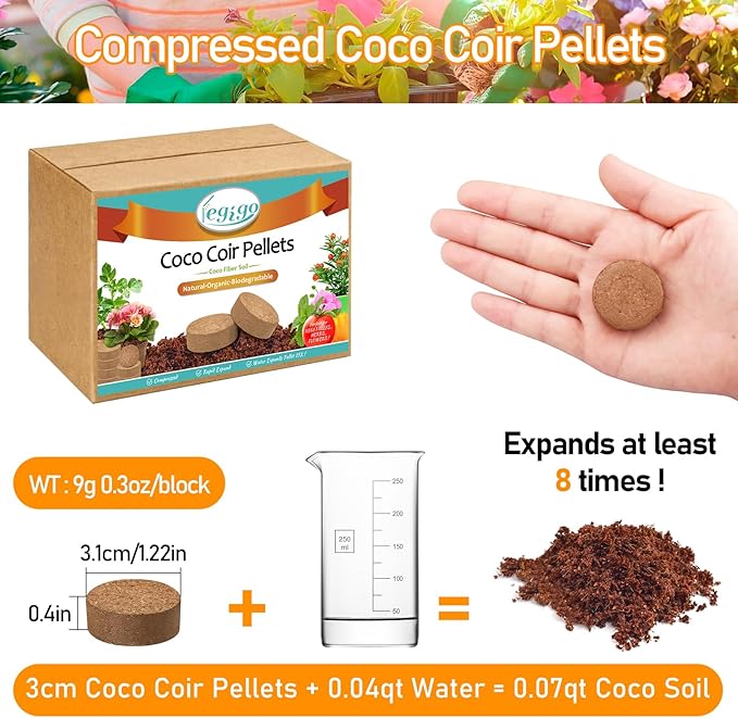 Legigo 50 PCS 30mm Coco Coir Pellets Potting Soil Mix- Compressed Coconut Coir Discs Seed Starting Soil Pellets, Coco Peat Soil Pods for Indoor & Outdoor Plants, Gardening Herbs Bonsai and Vegetables