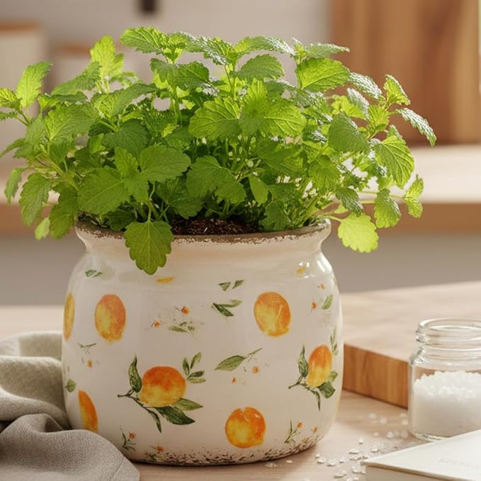 Retro Lemon Ceramic Planters, 6.29 Inch Vintage Plant Pots Indoor with Drainage, Yellow Rustic Crackle Glaze Pottery Flower Vase, Home & Kitchen Decor for Room Bookshelf Dining Table, Gifts for Women