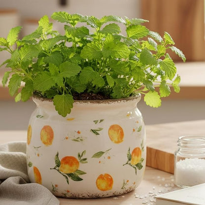 Retro Lemon Ceramic Planters, 6.29 Inch Vintage Plant Pots Indoor with Drainage, Yellow Rustic Crackle Glaze Pottery Flower Vase, Home & Kitchen Decor for Room Bookshelf Dining Table, Gifts for Women