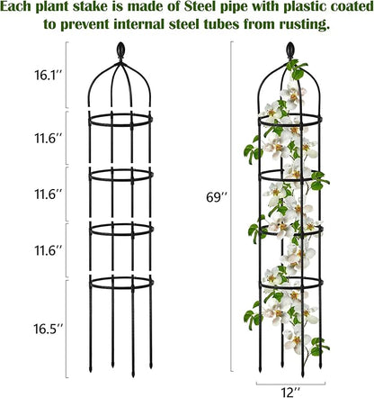 2 Pcs Garden Obelisk Trellis for Climbing Plants Outdoor 6 Ft Rose Bush Round Trellis for Pots Rustproof Metal Plant Flower Trellises for Clematis Vine Jasmine Support Outdoor Indoor