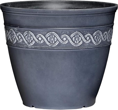 Classic Home and Garden Corinthian Resin Planter Pot - Outdoor & Indoor Plant Pot - Round Planter for Plants & Flowers (16” Storm Gray, Pack of 1)