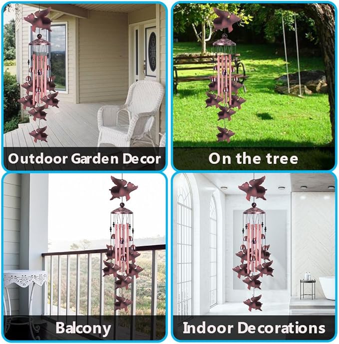 Fly Pigs Wind Chimes Outdoor Decor - with 4 Tubes 7 Pigs Wind Chime, Mobile Romantic Flying Pigs Wind Catcher, Garden Pigs Windchimes for Home, Mom Gifts, Balcony, Tree, Festival, Garden Decoration