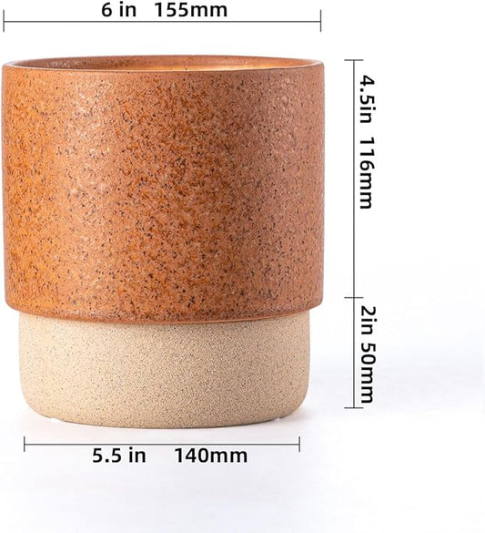 Self Watering Plant Pot: 6 Inch Ceramic Planter with Drainage Hole & Water Storage Plus - Flower Pot for Indoor & Outdoor Plants (Terracotta, Small)