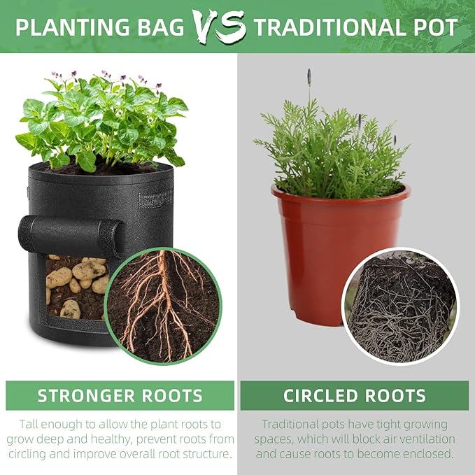 12 Pack 5 Gallon Potato Grow Bags, Heavy Duty Nonwoven Fabric Garden Planting Bag Plant Container with Flap and Handles, Aeration Fabric Pots for Growing Vegetable, Fruits and Flowers