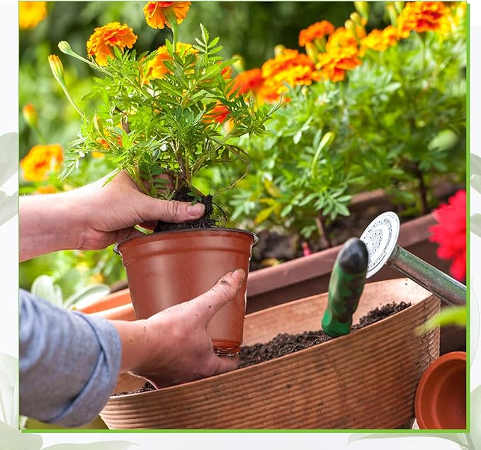 Nuanchu 600 Pcs 4 Inch Plant Nursery Pots, Small Seed Starting Pots, Seedling Plastic Plant with Drainage Holes, Outdoor Indoor Planting, Brick Red