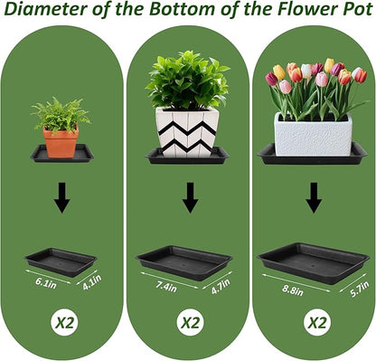 6PCS Plant Saucers for Indoors - 6 8 10 Inch Plastic Plant Trays for Pots Rectangle Plant Plates to Catch Water