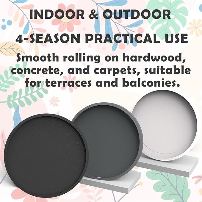 12.6 Inch Wheeled Planter Saucer Tray,Potted Flower Mover Dolly with Casters Round Coaster for Indoor Outdoor, Heavy Duty Plant Caddie with Wheels,Rolling Plant Stand Pot Trolley,