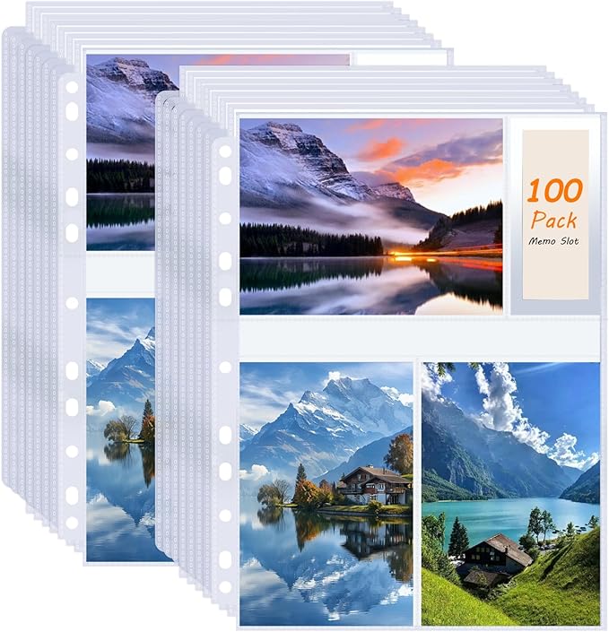 100 Pack Photo Sleeves Holds 600 4"x6" Photos, Clear Photo Page Protector for 3 Ring Binder, Double-Sided Photo Album Refill Pages Photo Pockets Photo Sleeves (4" X 6")
