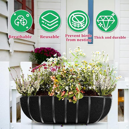 4 Pack Planter Basket Liners, Trough Window Box Liners, Round Fabric Planter Liner, Durable Felt Hanging Basket Liners Replacement Coco Liner for Planters Garden Flower Vegetables (Trough 30in)