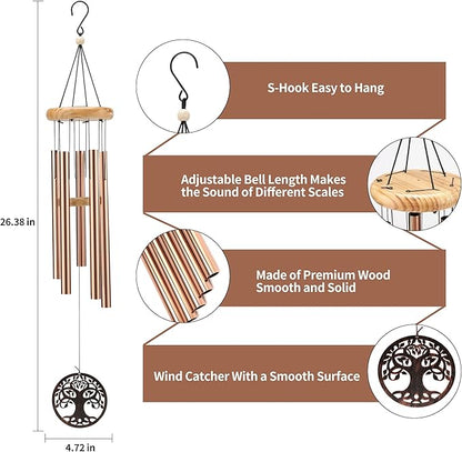 Deep Tone Wind Chimes for Outdoor - Handcrafted Copper Pipe Wind Chime with Tree of Life Pendant, Melodic Garden & Patio Decor (Ideal Gift for Mother, Grandmother, Housewarming) (Style 2)