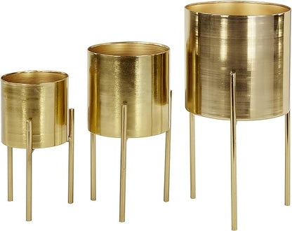 Deco 79 Metal Indoor Outdoor Planter Large Planter Pot with Removable Stand, Set of 3 Planters 18", 14", 12"H, Gold