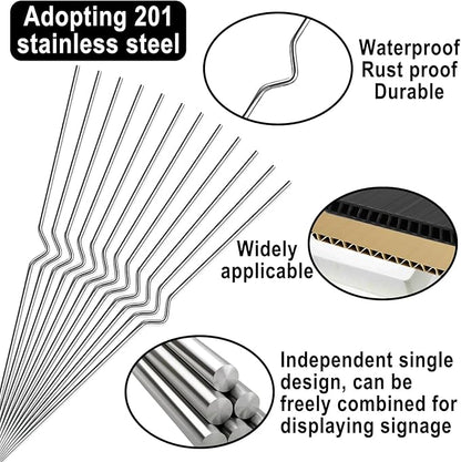 12 Pcs Yard Sign Stakes -13” Metal Wire Stakes- Heavy Duty Stainless Steel Wire Holders for Garden Lawn Yard Signs Alternative to H Frame
