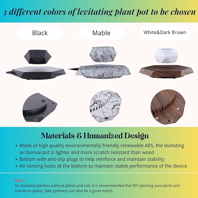 MOOCCI Floating Plant Pot Magnetic Levitating Plant Pot for Succulents, Air Bonsai and Fake Flowers and Plants, Unique Decor for Home, Office and Desk, Father's Day (Marble)