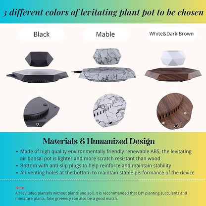 MOOCCI Floating Plant Pot Magnetic Levitating Plant Pot for Succulents, Air Bonsai and Fake Flowers and Plants, Unique Decor for Home, Office and Desk, Father's Day (Marble)