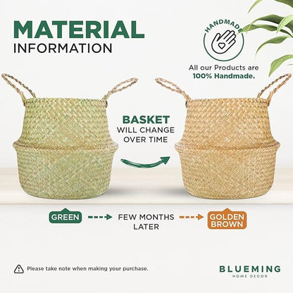 Basket Planter for Indoor Plants – 7 Inch Small Woven Wicker Pot for Olive Tree, Faux Plants, or Snake Plant, Handwoven Seagrass Basket with Handles (Original, Small)