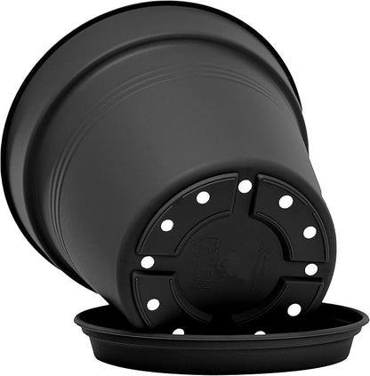 Mintra Home Garden Pots 4pk - Flowers, Herbs, Plants, Indoor, Outdoor, Colorful, Wholesale, Bulk (Black, 15cm Diameter (5.9in))