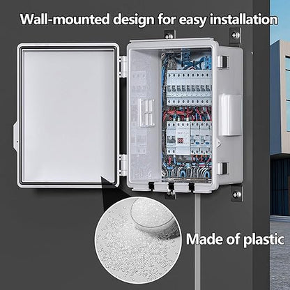 Electrical Junction Box, Ventilated Design, Cable Grommets, Indoor/Outdoor Use with Mounting Panel & Hinged Cover. Waterproof IP 65. (Grey Cover, 11.8"x7.9"x5.1")
