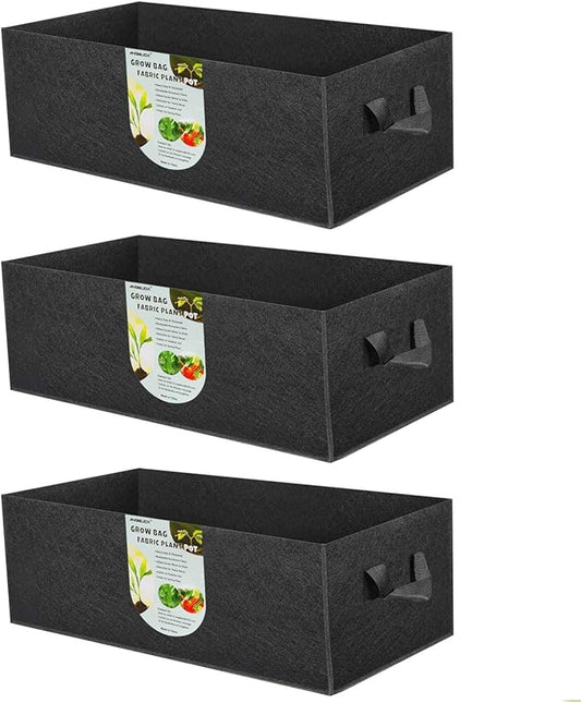 ANGELIOX 3-Pack Grow Bags, 10 Gallon Heavy Duty 300G Thickened Nonwoven Fabric Raised Garden Bed Square Flower Planter Containers for Carrot Onion,Flowers,Fruit/Growing Pots with Handles(60x30x20cm)