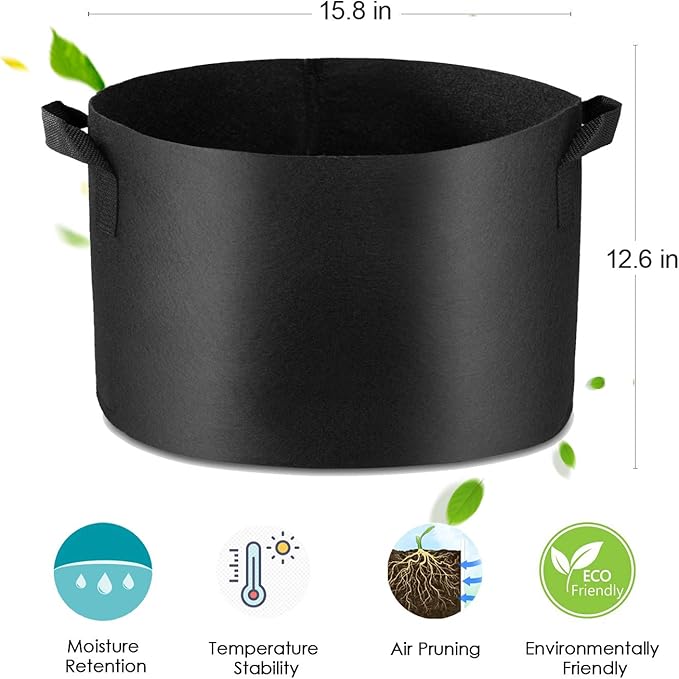 5-Pack 10 Gallon Grow Bags Heavy Duty Container Thickened Nonwoven Fabric Plant Pots with Handles Black