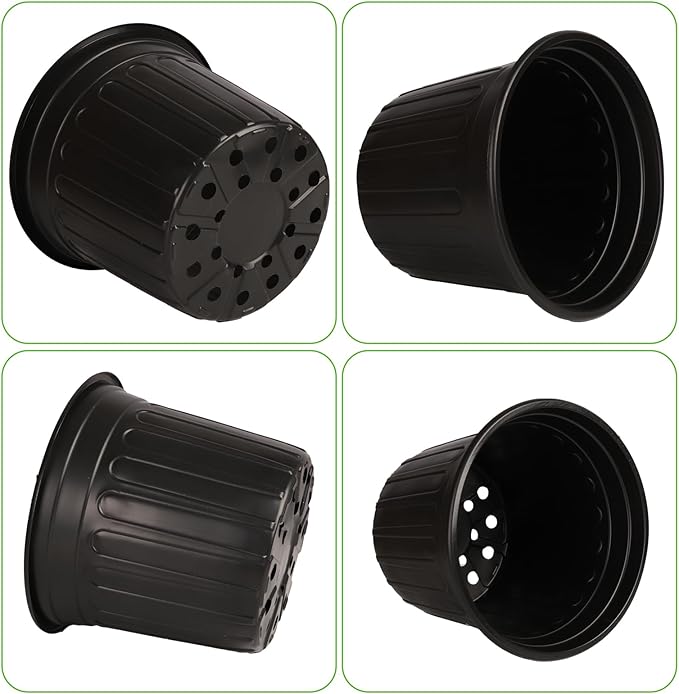 24 Pack 3 Gallon Nursery Pots, Thickened Soft Black Plastic Plant Pots with 24Pcs Waterproof Plastic T-Type Plant Tags and 2Pcs/Set Transplanting Digging Mini Tools