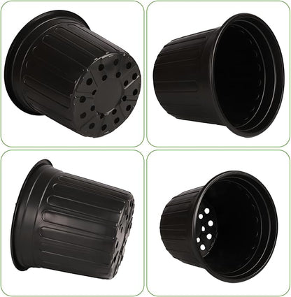 24 Pack 3 Gallon Nursery Pots, Thickened Soft Black Plastic Plant Pots with 24Pcs Waterproof Plastic T-Type Plant Tags and 2Pcs/Set Transplanting Digging Mini Tools