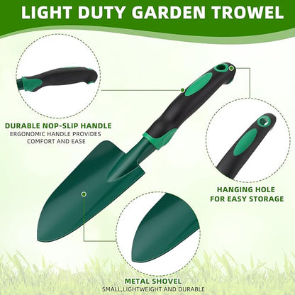 6 Pcs Colorful Garden Tools Set Heavy Duty Gardening Tools Set Include Garden Shovel Transplant Trowel and Hand Rake with Ergonomic Handle Aluminum Alloy Lawn for Planting Gifts Men Women