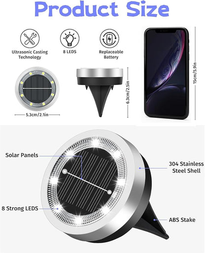 Mini Solar Ground Lights Outdoor 24 Pack Waterproof Upgraded Anti-Rust Solar Flat Garden Lights Stainless Steel Solor Powered Disc Landscape Light for Pathway Walkway Yard Lawn Patio-Cool White