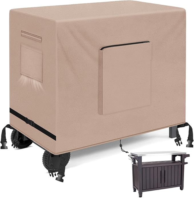 Outdoor Raised Garden Bed Cover for Winter , Waterproof Raised Planter Boxes Stand Covers Heavy-Duty for Outdoor prep tables, Protection for Winter Snow,Frost,and Rain-48 x 24 x 35 inch, Khaki
